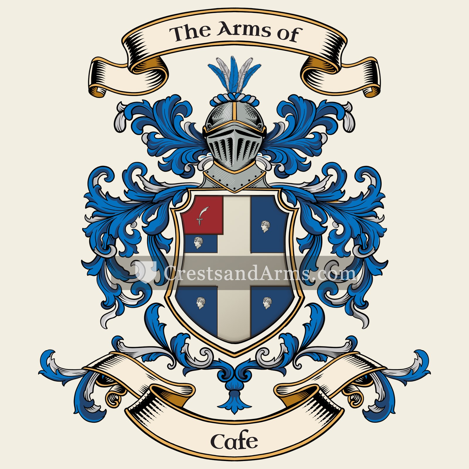 The Cafe coat of arms, drawn from the recorded blazon