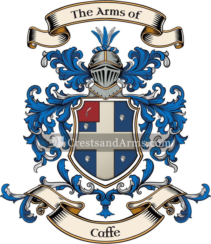 The Caffe coat of arms, drawn from the recorded blazon