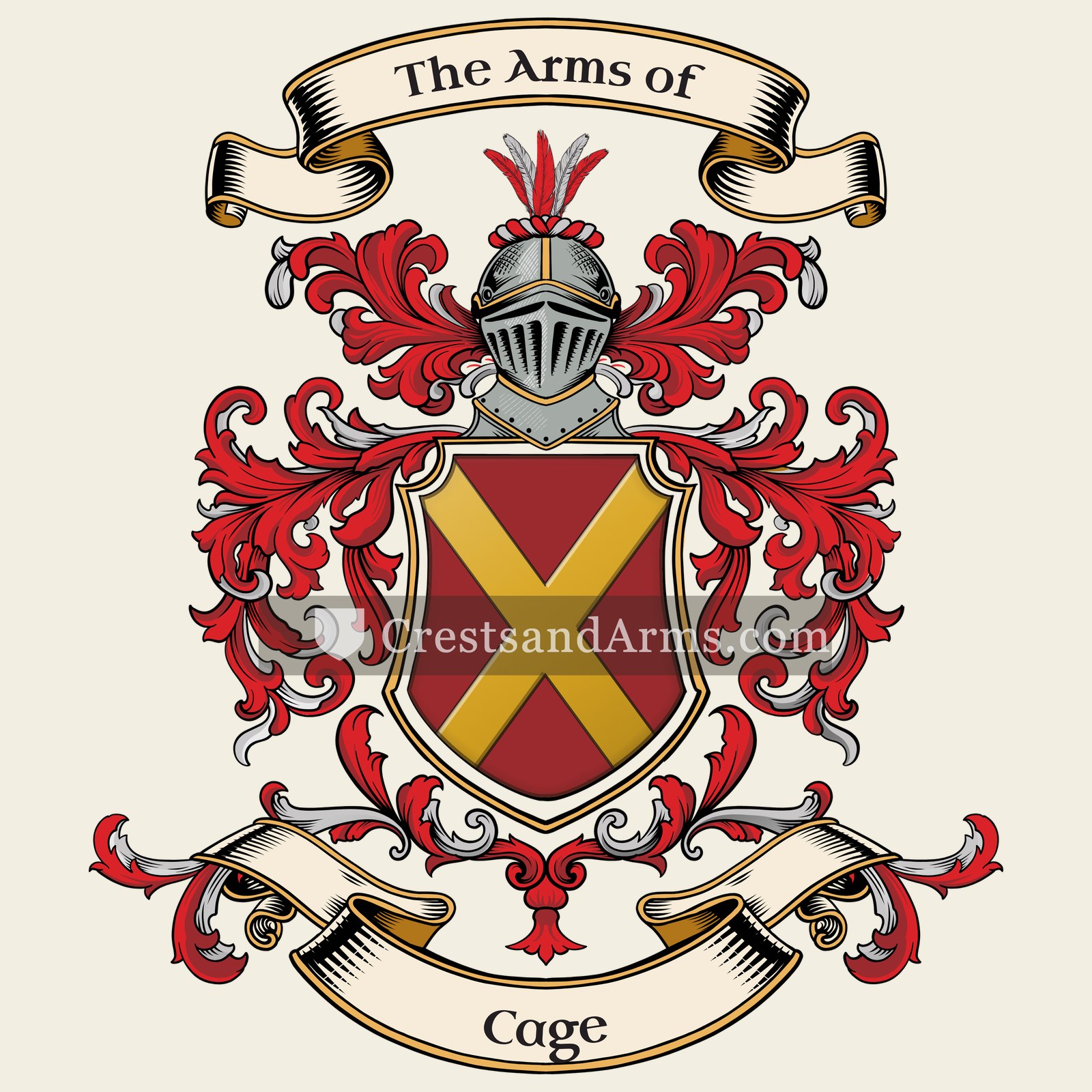 The Cage coat of arms, drawn from the recorded blazon
