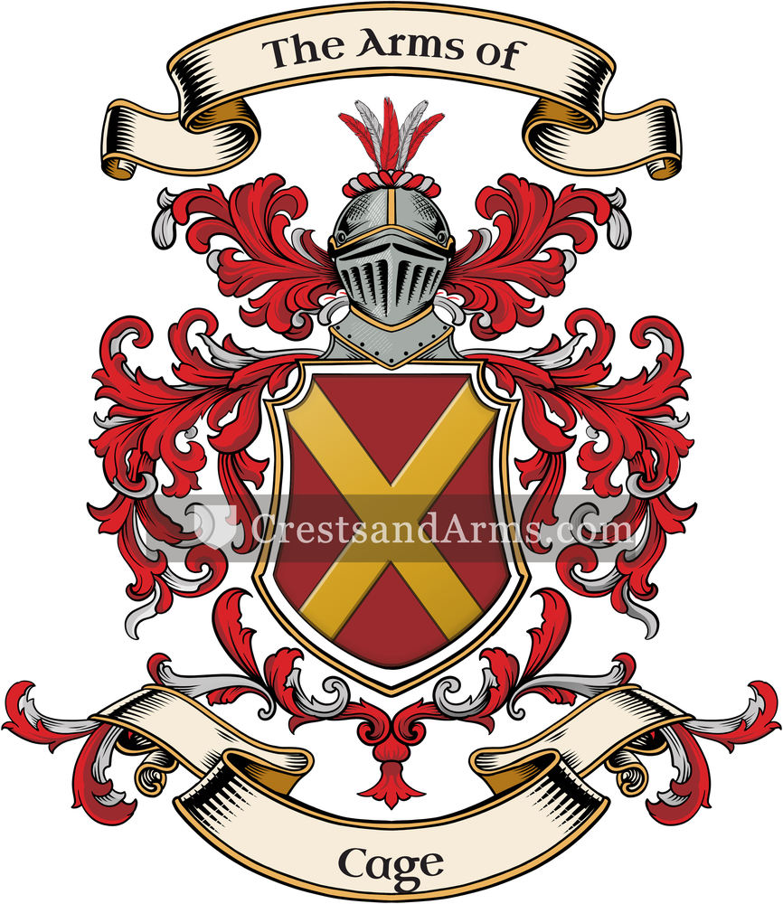 The Cage coat of arms, drawn from the recorded blazon