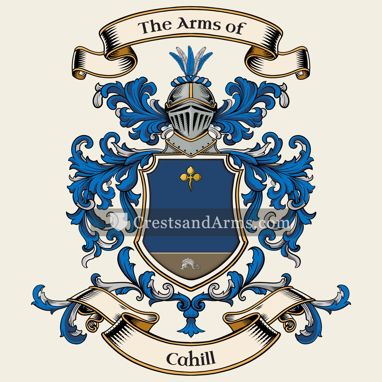 The Cahill coat of arms, drawn from the recorded blazon