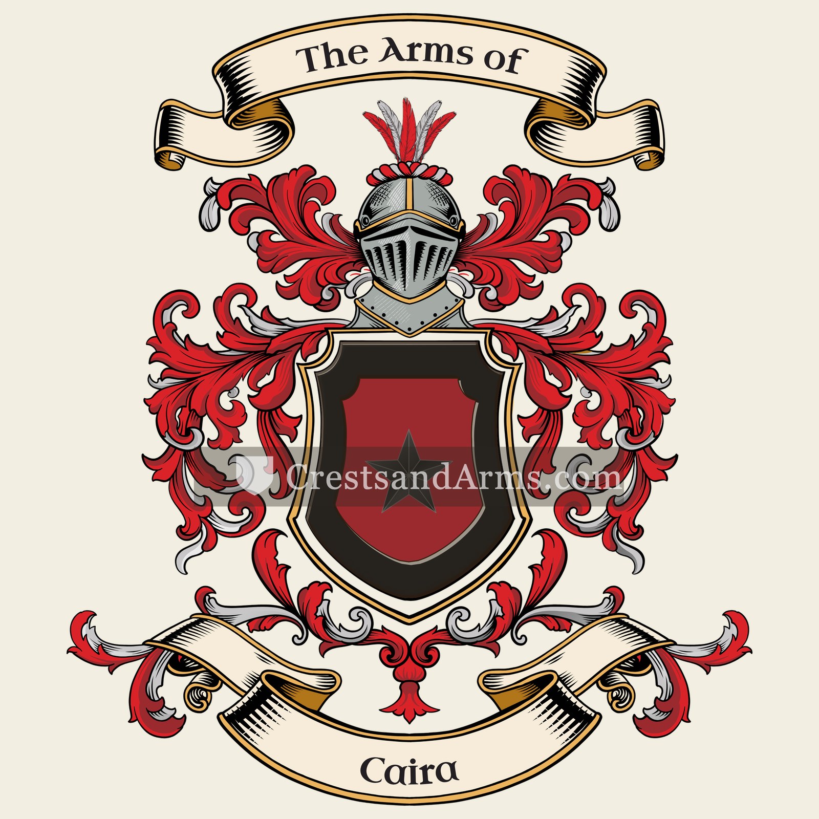 The Caira coat of arms, drawn from the recorded blazon