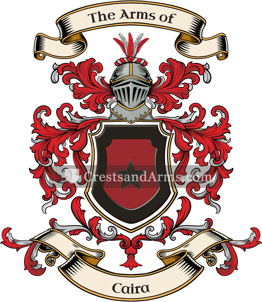 The Caira coat of arms, drawn from the recorded blazon
