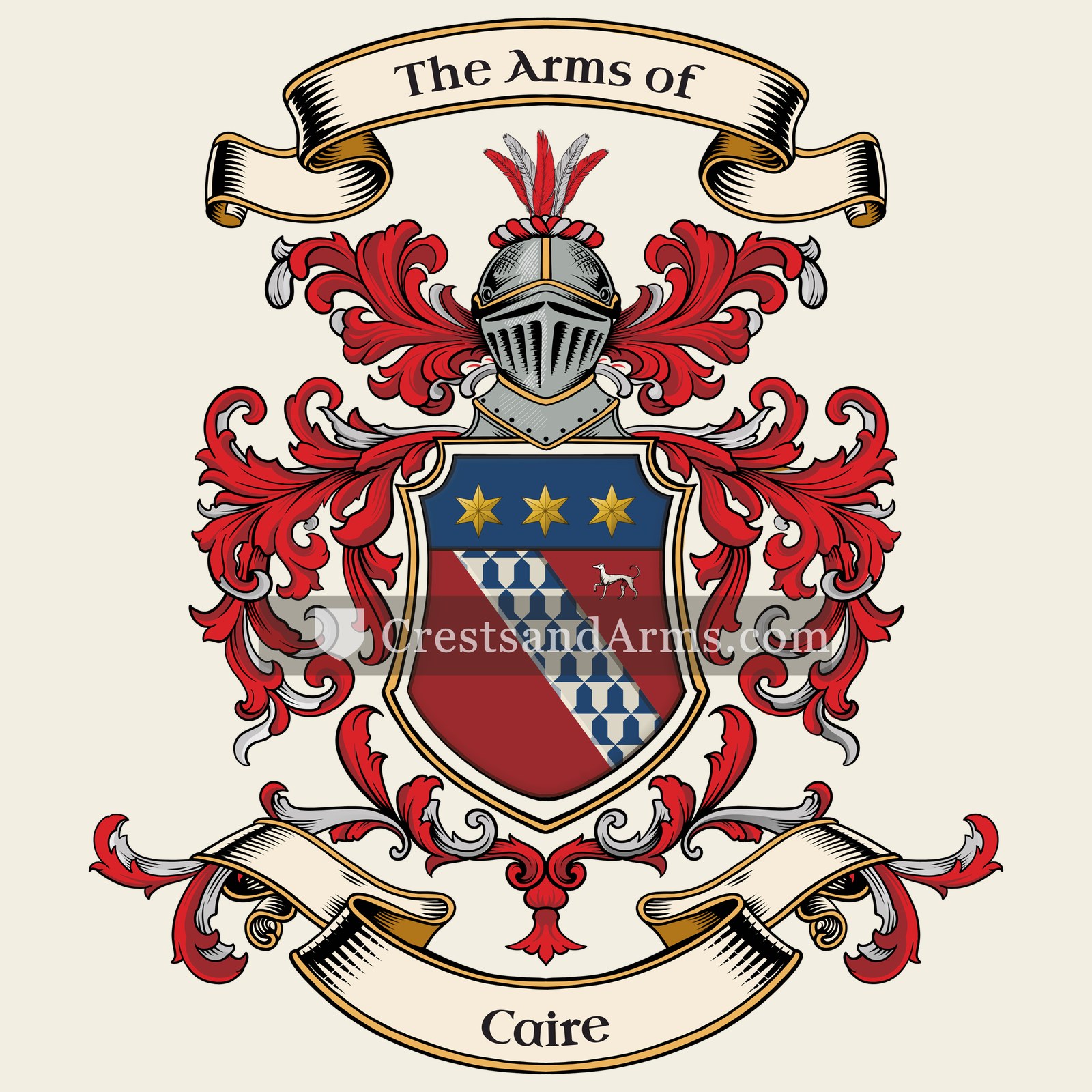 The Caire coat of arms, drawn from the recorded blazon