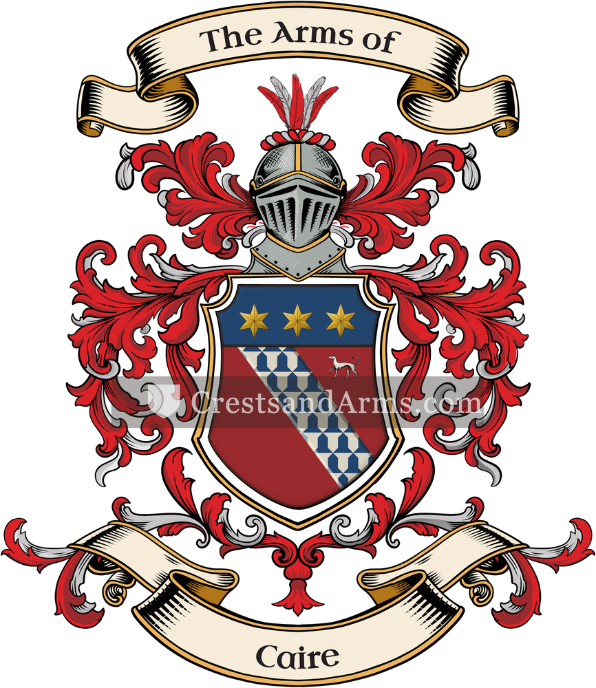 The Caire coat of arms, drawn from the recorded blazon