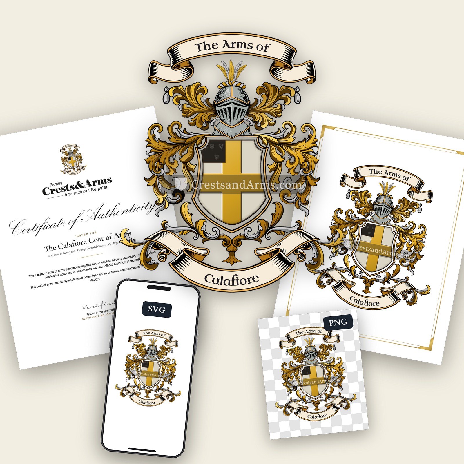 The Calafiore arms on the coat of arms — digital pack