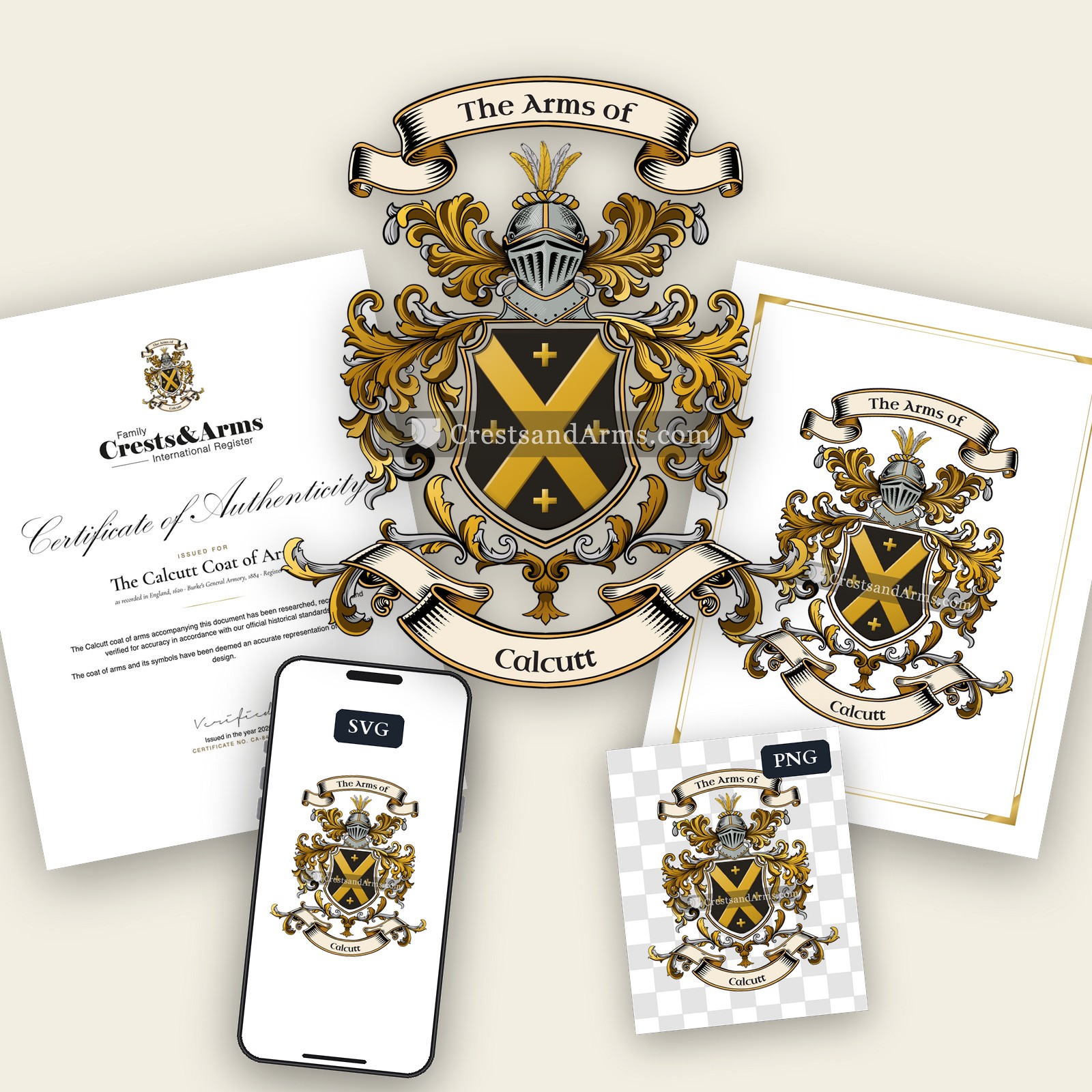 The Calcutt arms on the coat of arms — digital pack