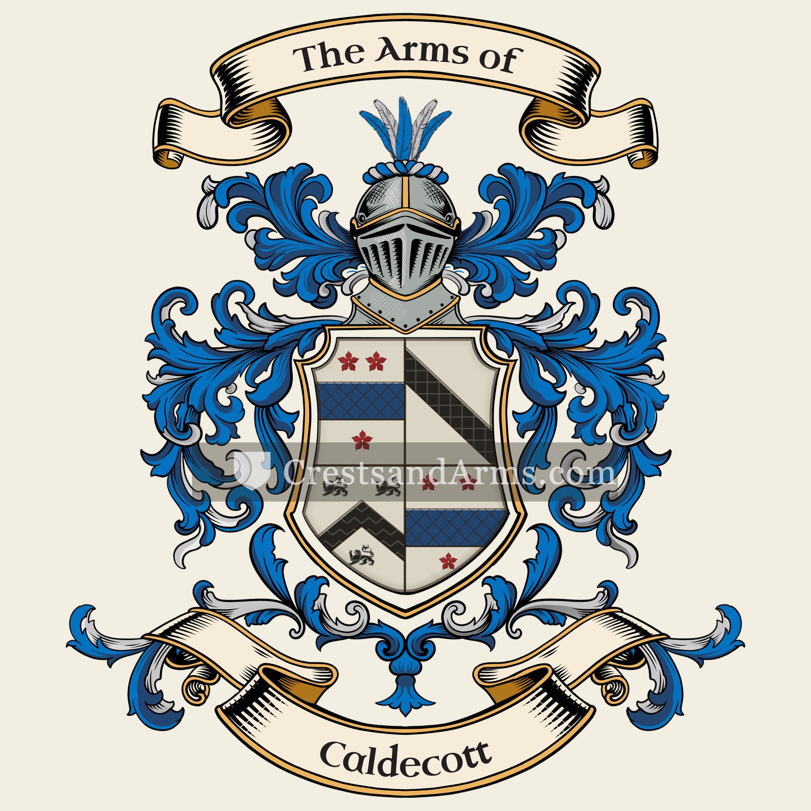 The Caldecott coat of arms, drawn from the recorded blazon