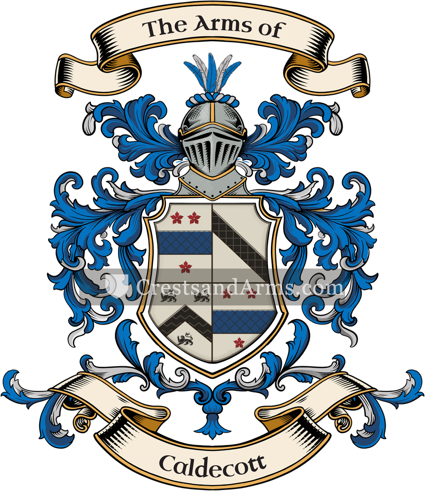 The Caldecott coat of arms, drawn from the recorded blazon