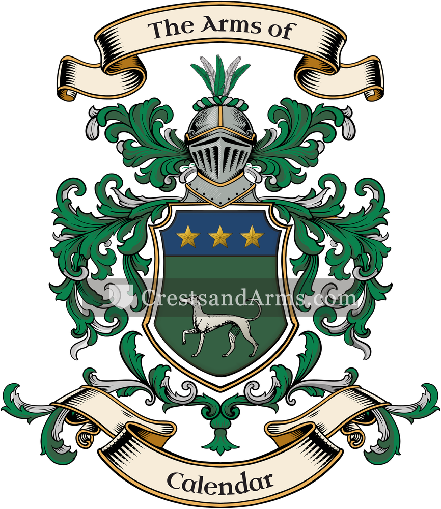 The Calendar coat of arms, drawn from the recorded blazon