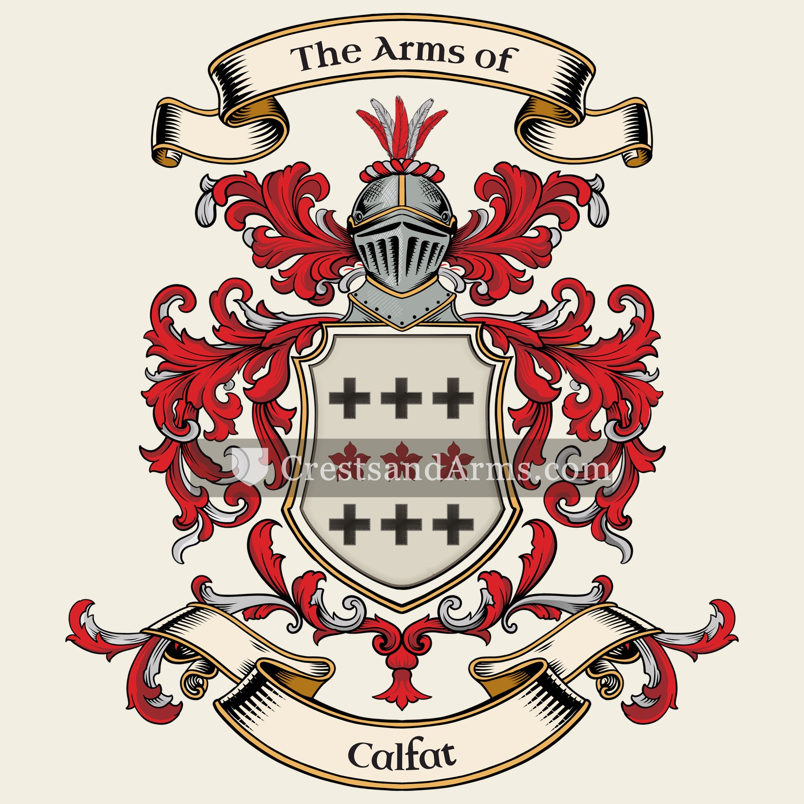 The Calfat coat of arms, drawn from the recorded blazon