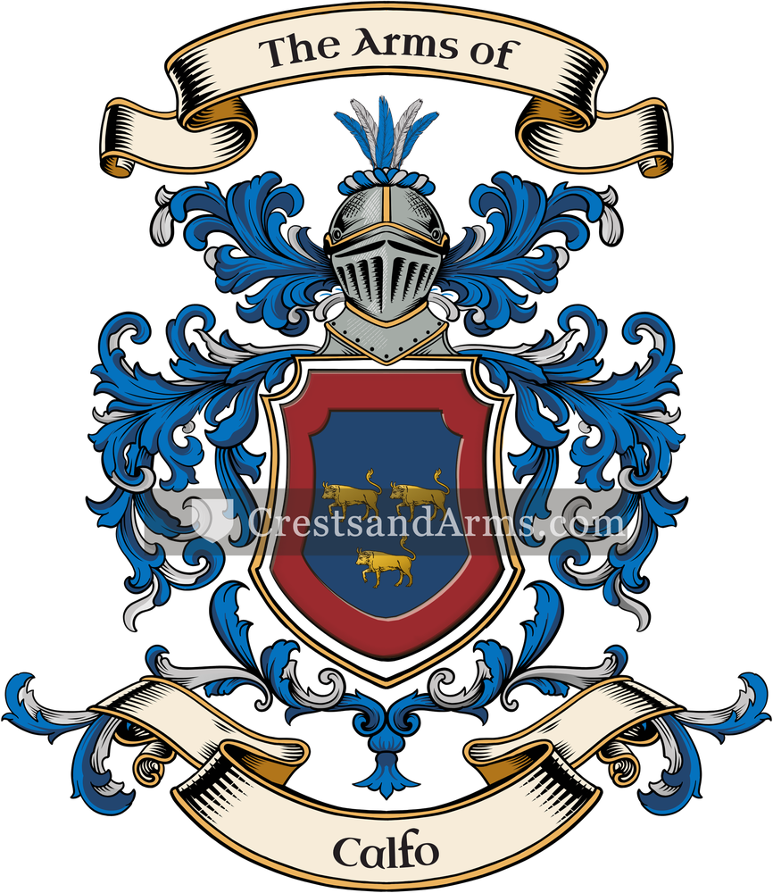 The Calfo coat of arms, drawn from the recorded blazon