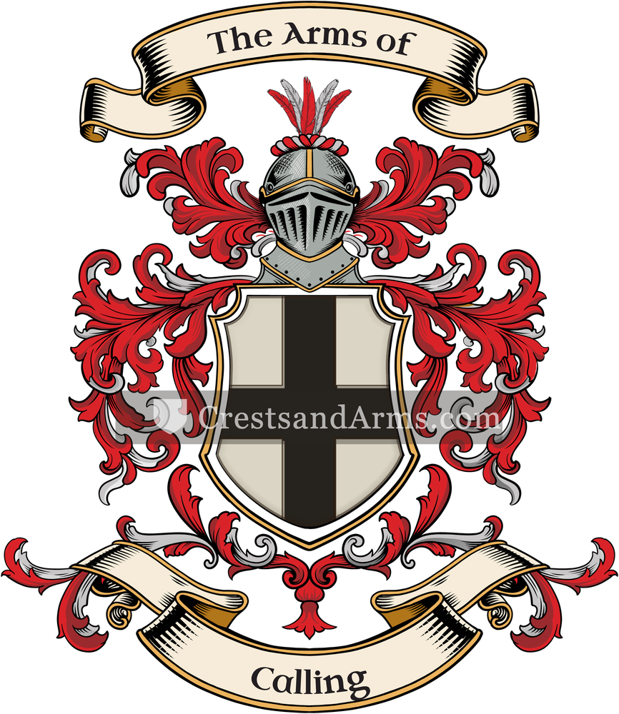 The Calling coat of arms, drawn from the recorded blazon