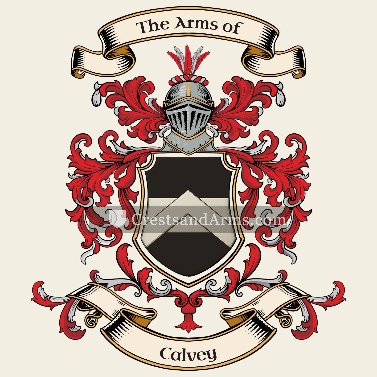 The Calvey coat of arms, drawn from the recorded blazon