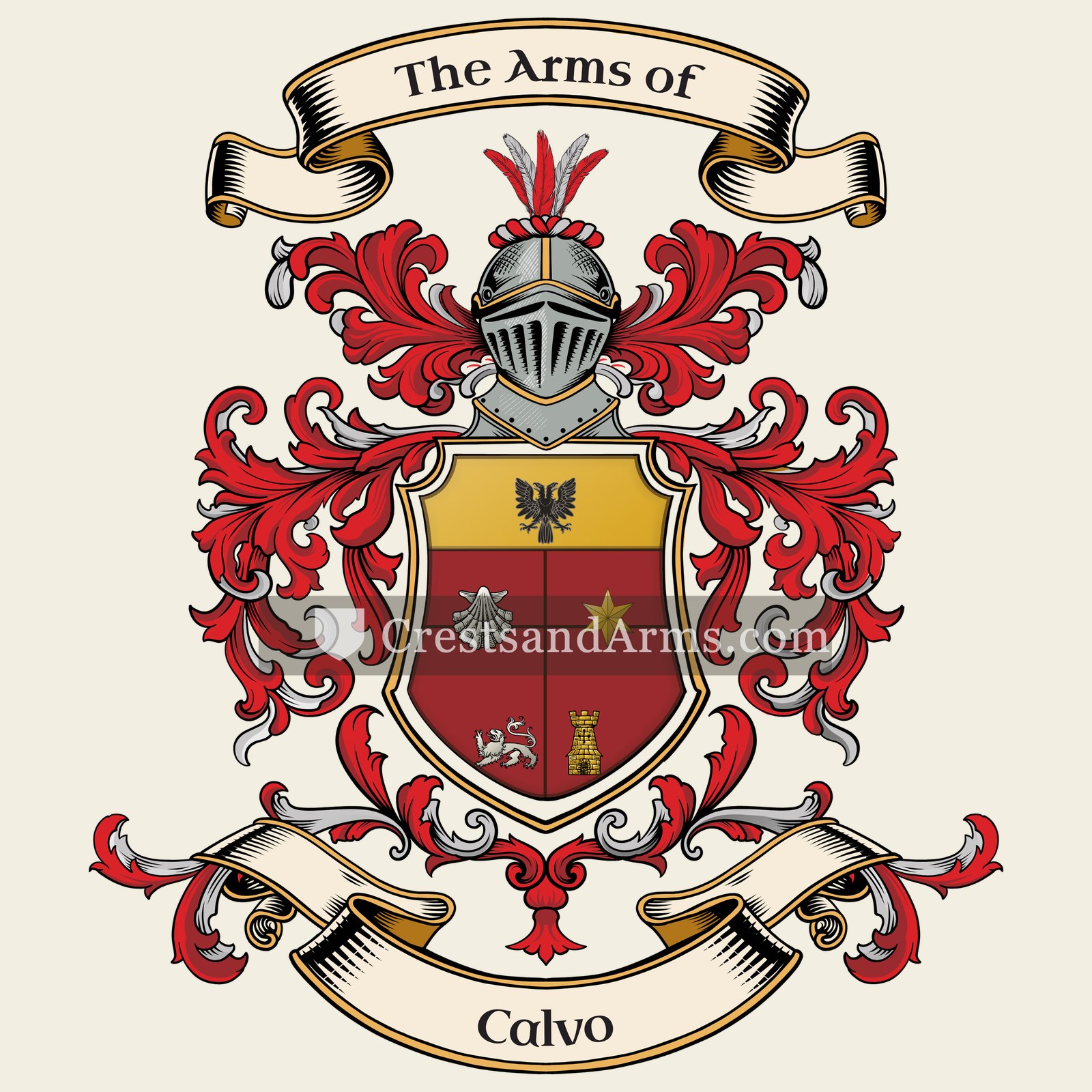 The Calvo coat of arms, drawn from the recorded blazon
