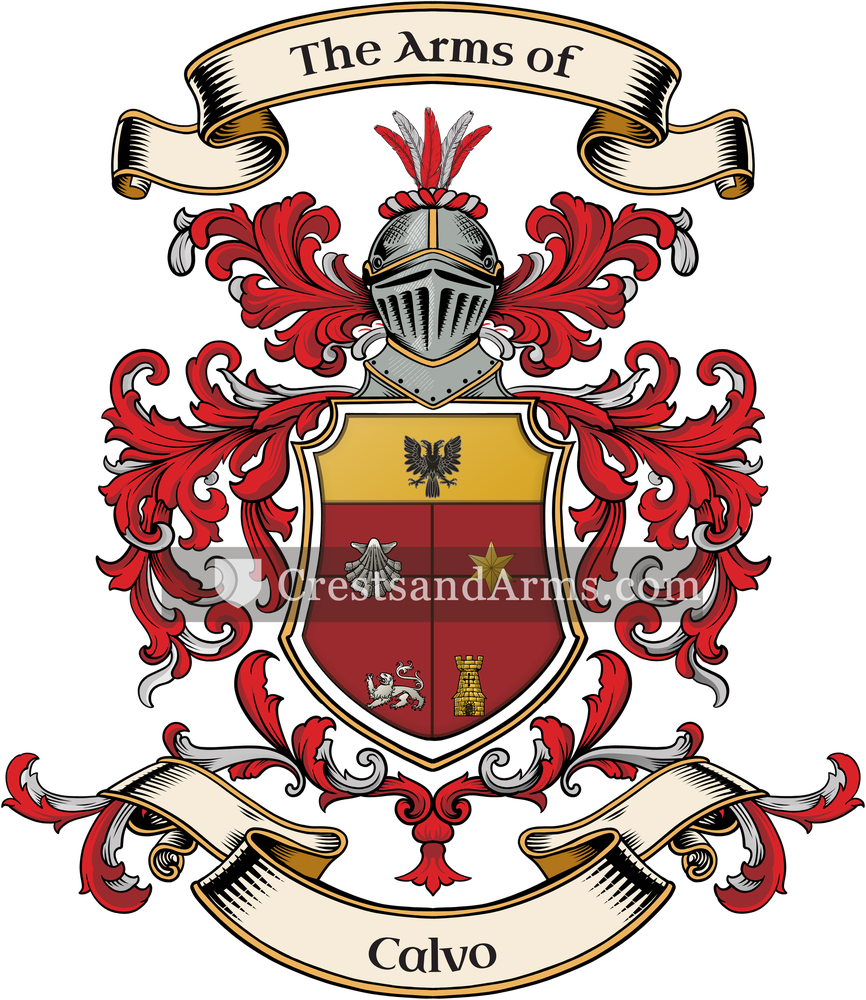 The Calvo coat of arms, drawn from the recorded blazon
