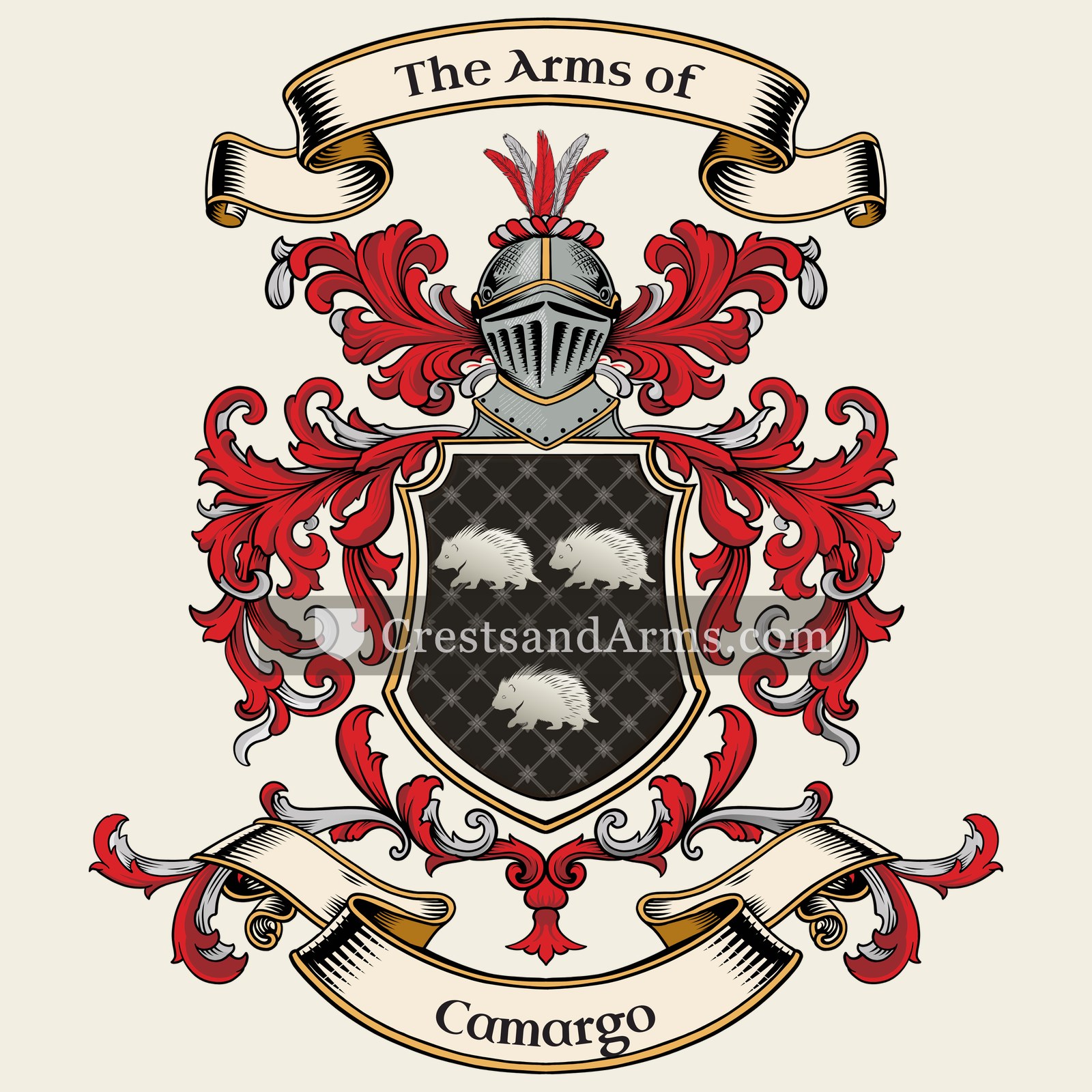 The Camargo coat of arms, drawn from the recorded blazon