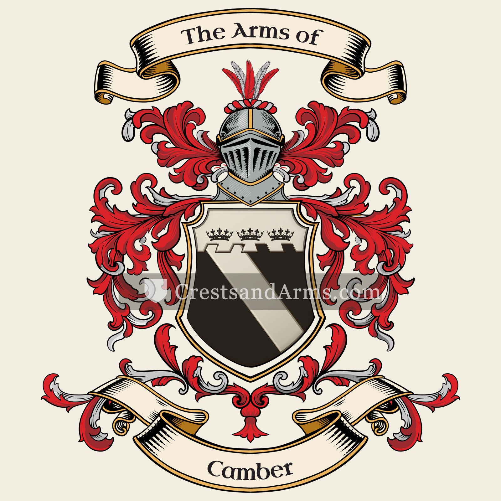 The Camber coat of arms, drawn from the recorded blazon