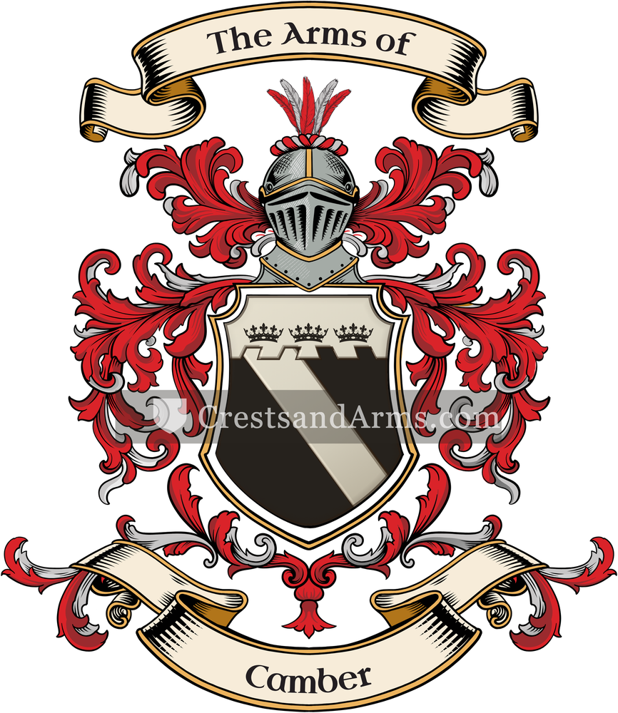 The Camber coat of arms, drawn from the recorded blazon