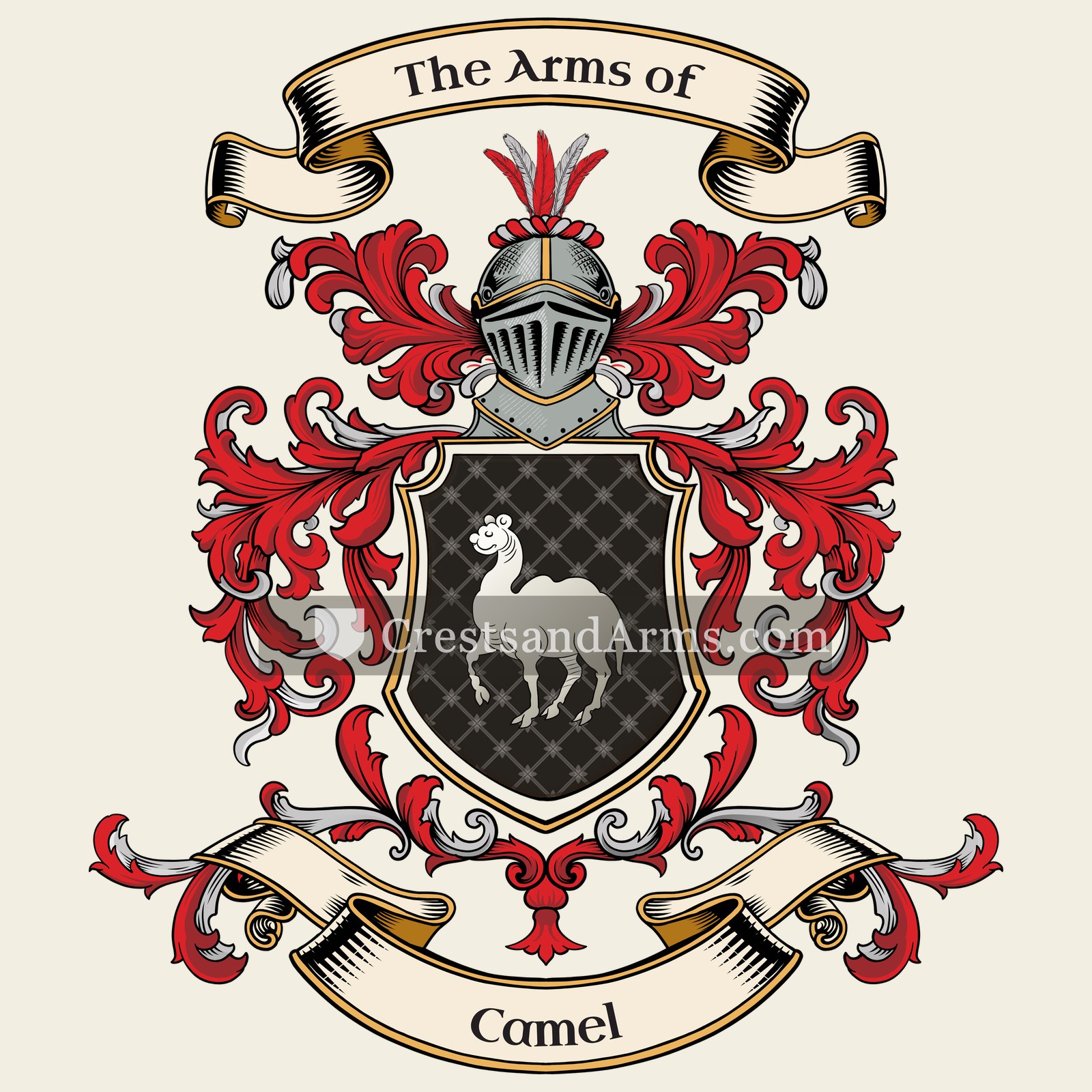The Camel coat of arms, drawn from the recorded blazon