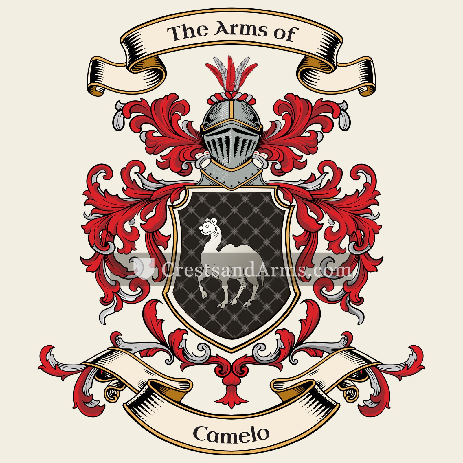 The Camelo coat of arms, drawn from the recorded blazon