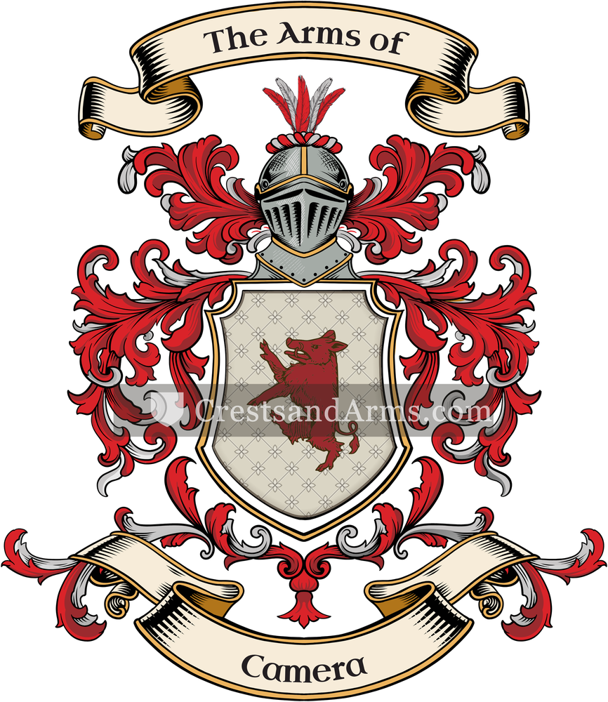 The Camera coat of arms, drawn from the recorded blazon