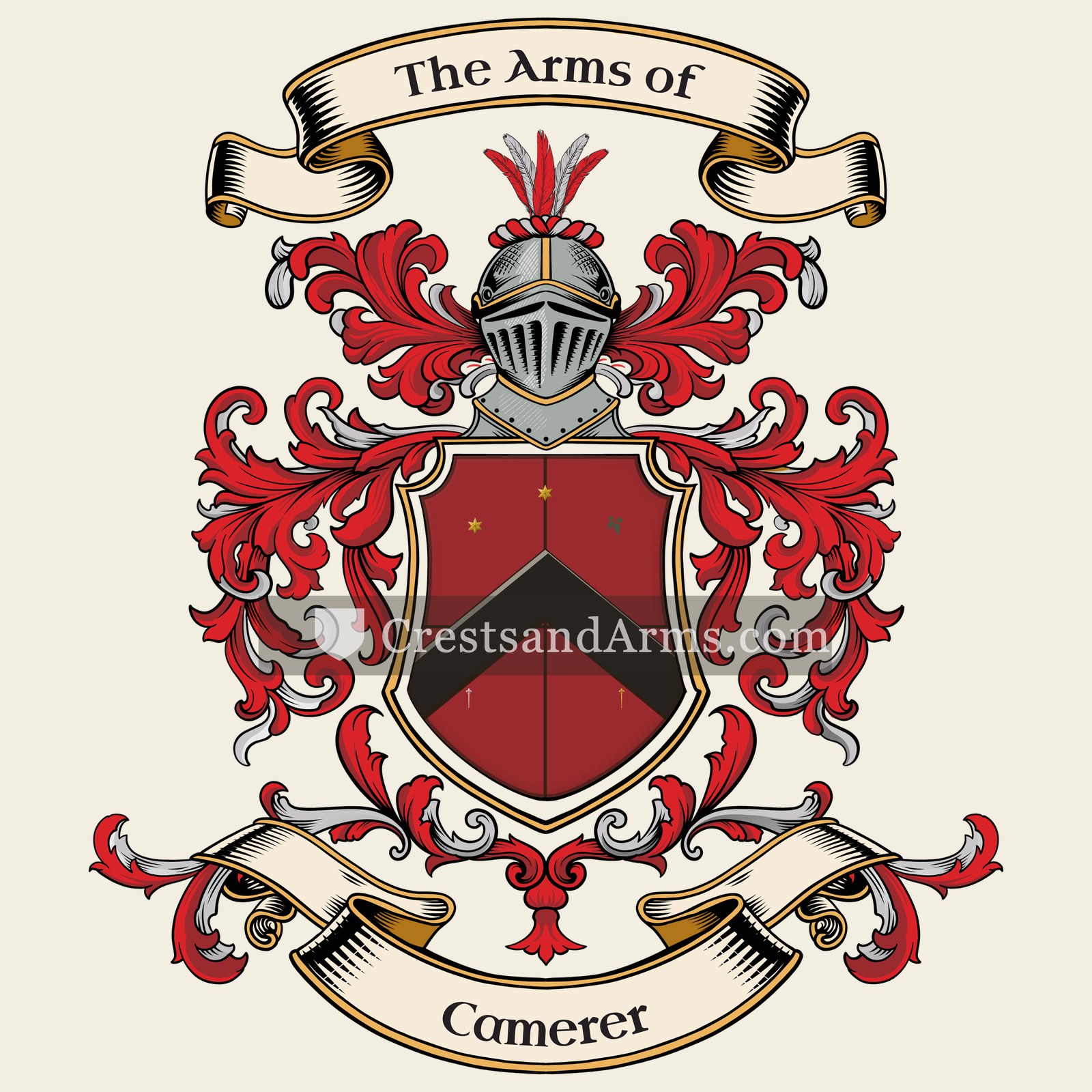 The Camerer coat of arms, drawn from the recorded blazon