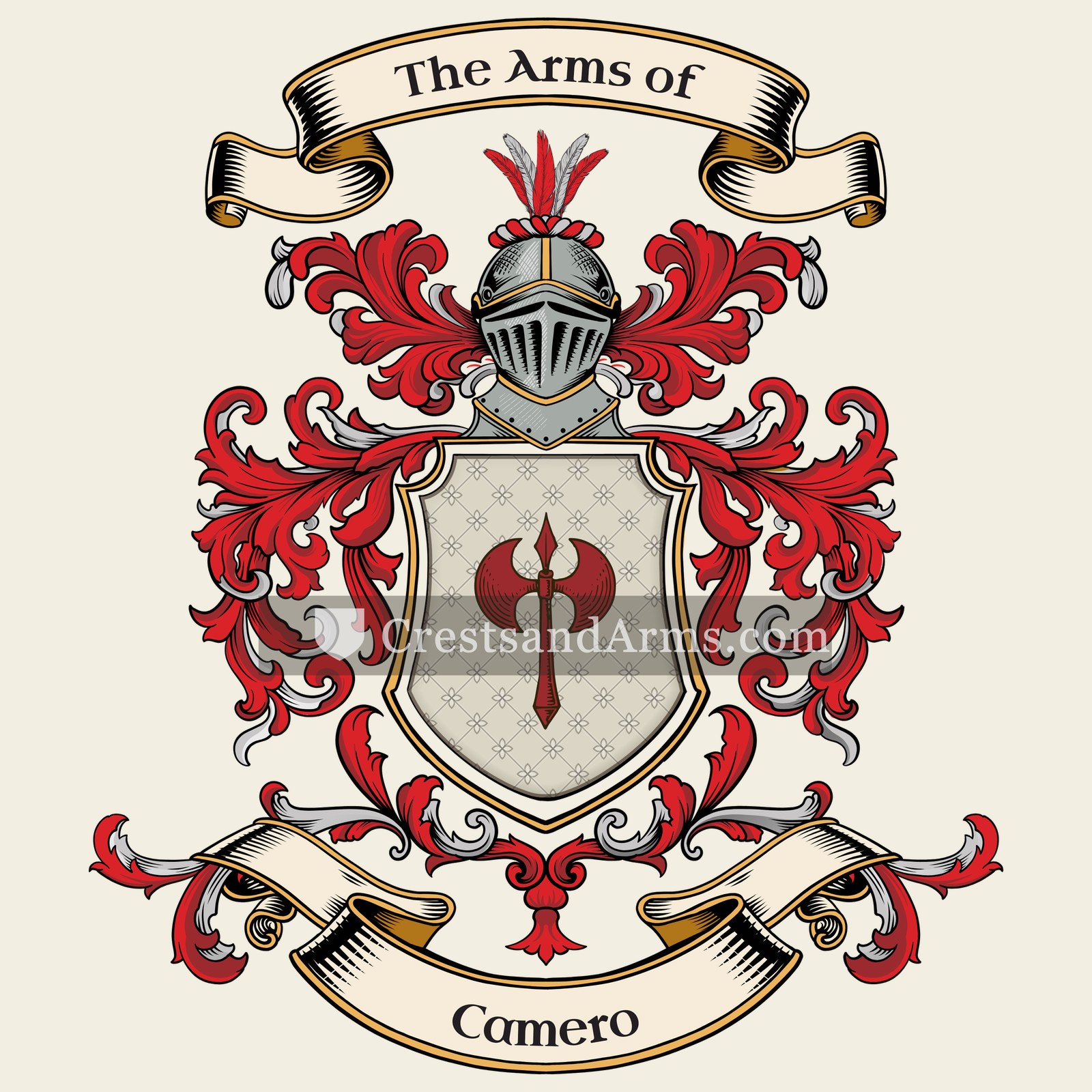 The Camero coat of arms, drawn from the recorded blazon