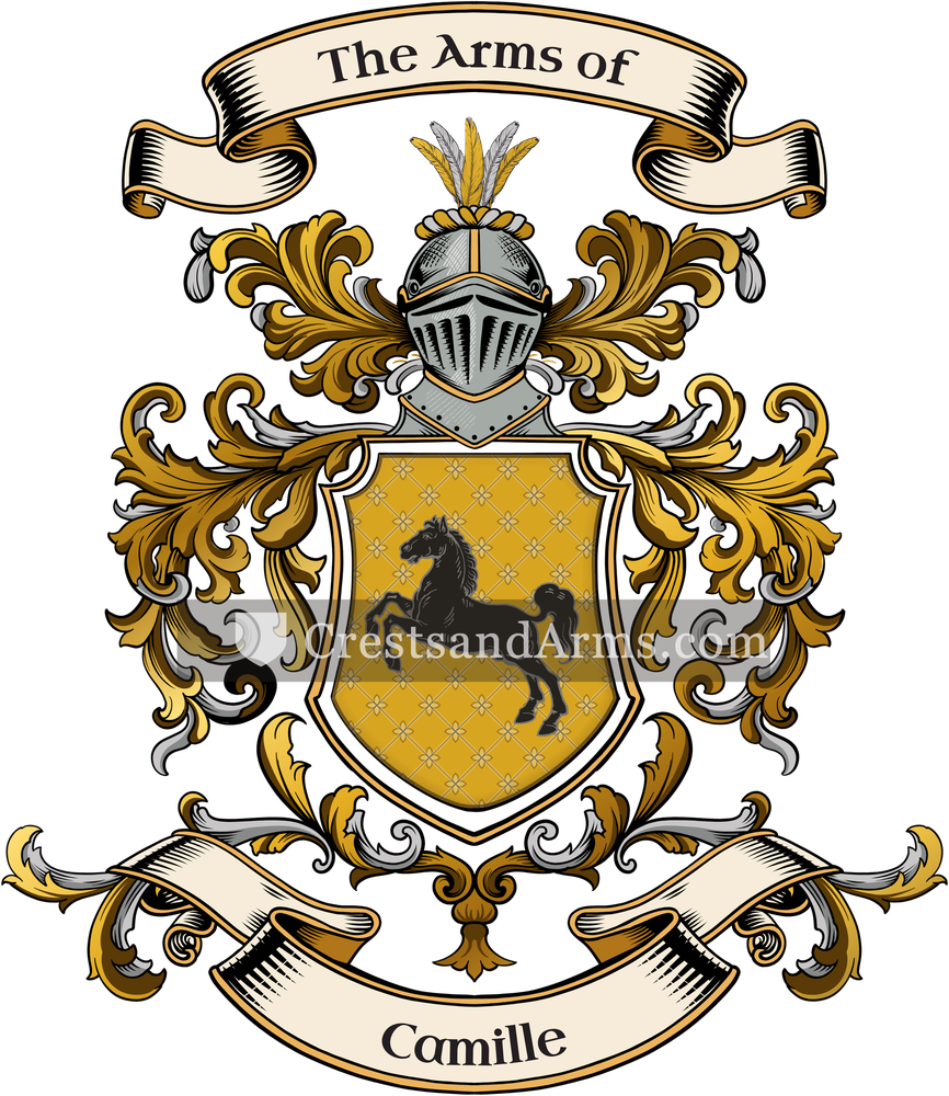 The Camille coat of arms, drawn from the recorded blazon