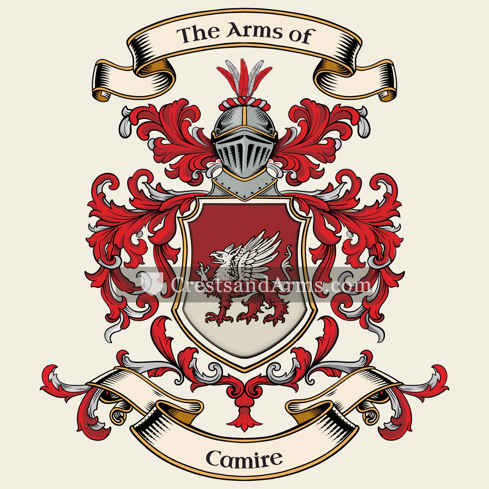 The Camire coat of arms, drawn from the recorded blazon