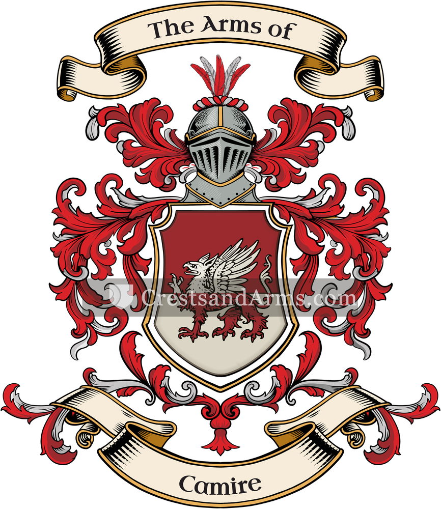 The Camire coat of arms, drawn from the recorded blazon