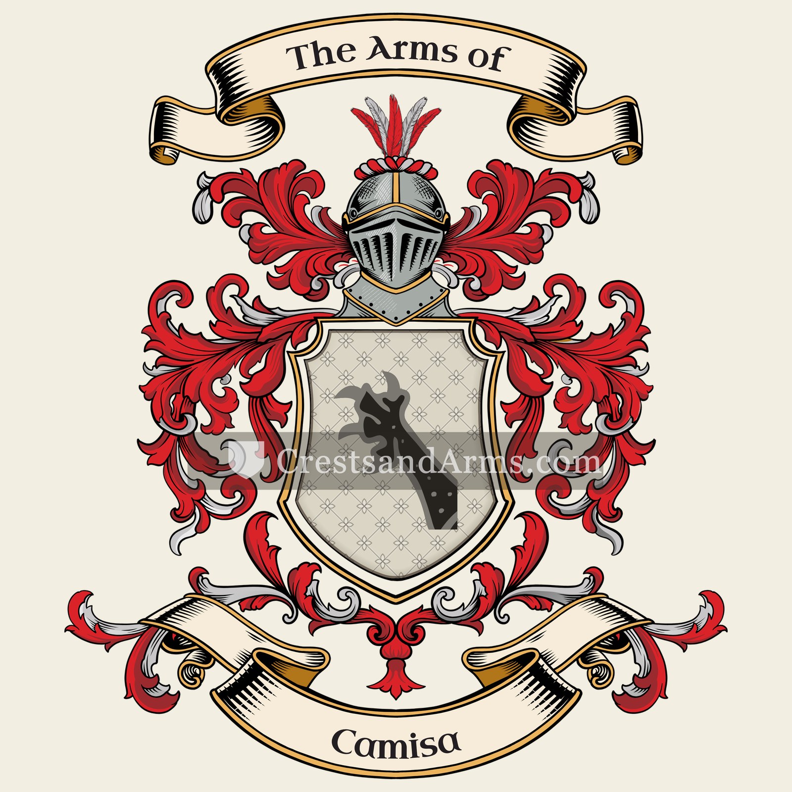 The Camisa coat of arms, drawn from the recorded blazon