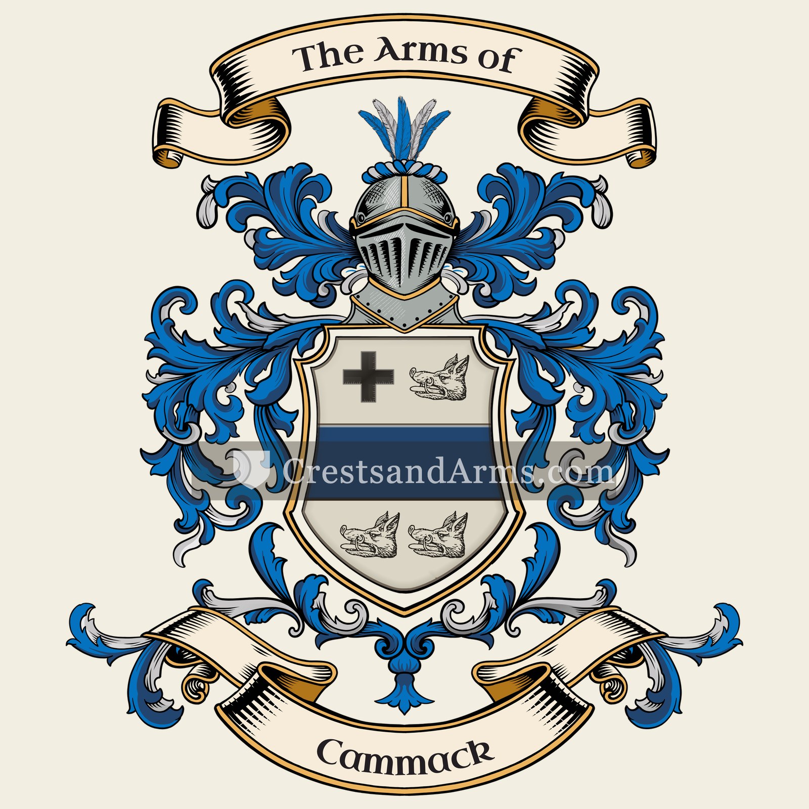 The Cammack coat of arms, drawn from the recorded blazon