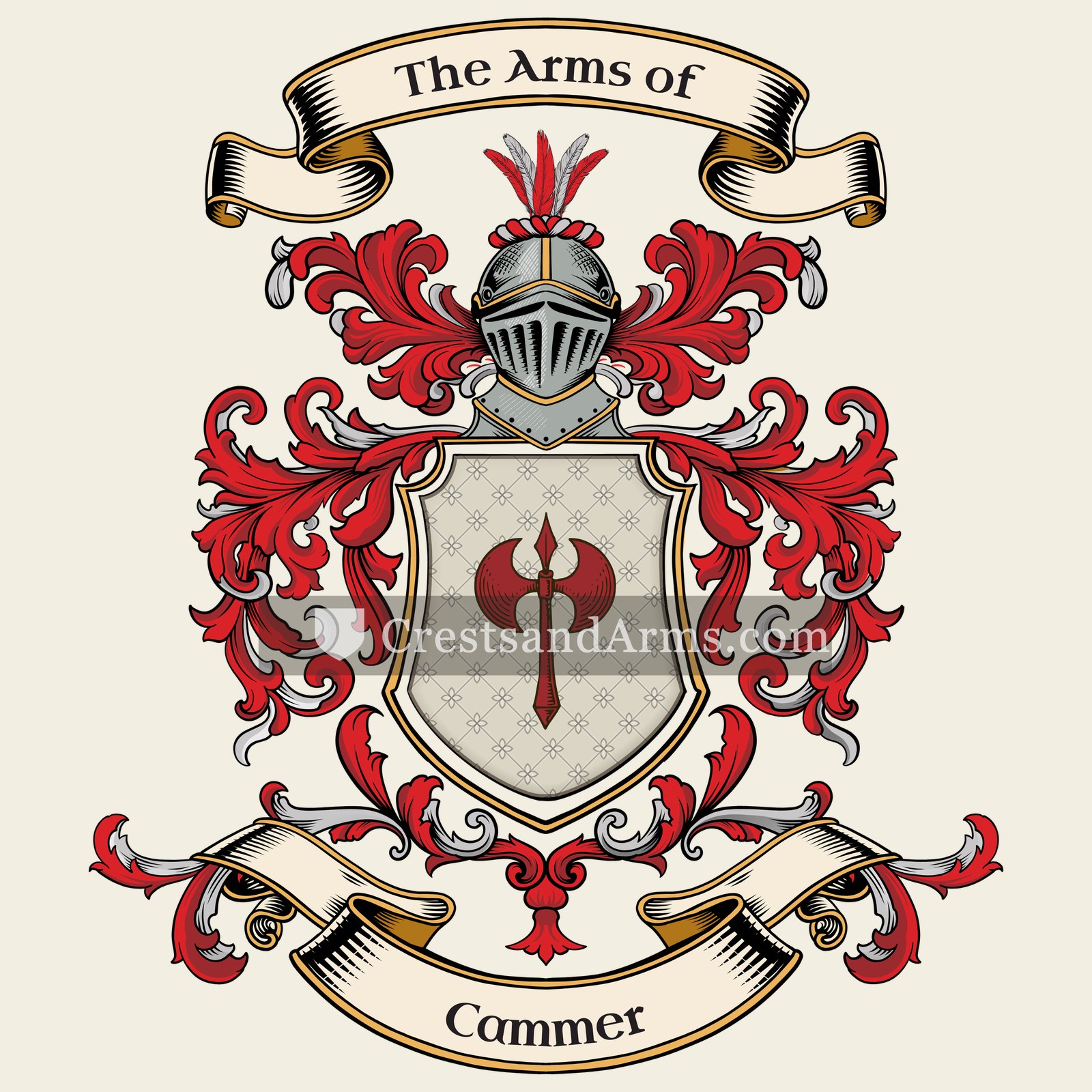 The Cammer coat of arms, drawn from the recorded blazon