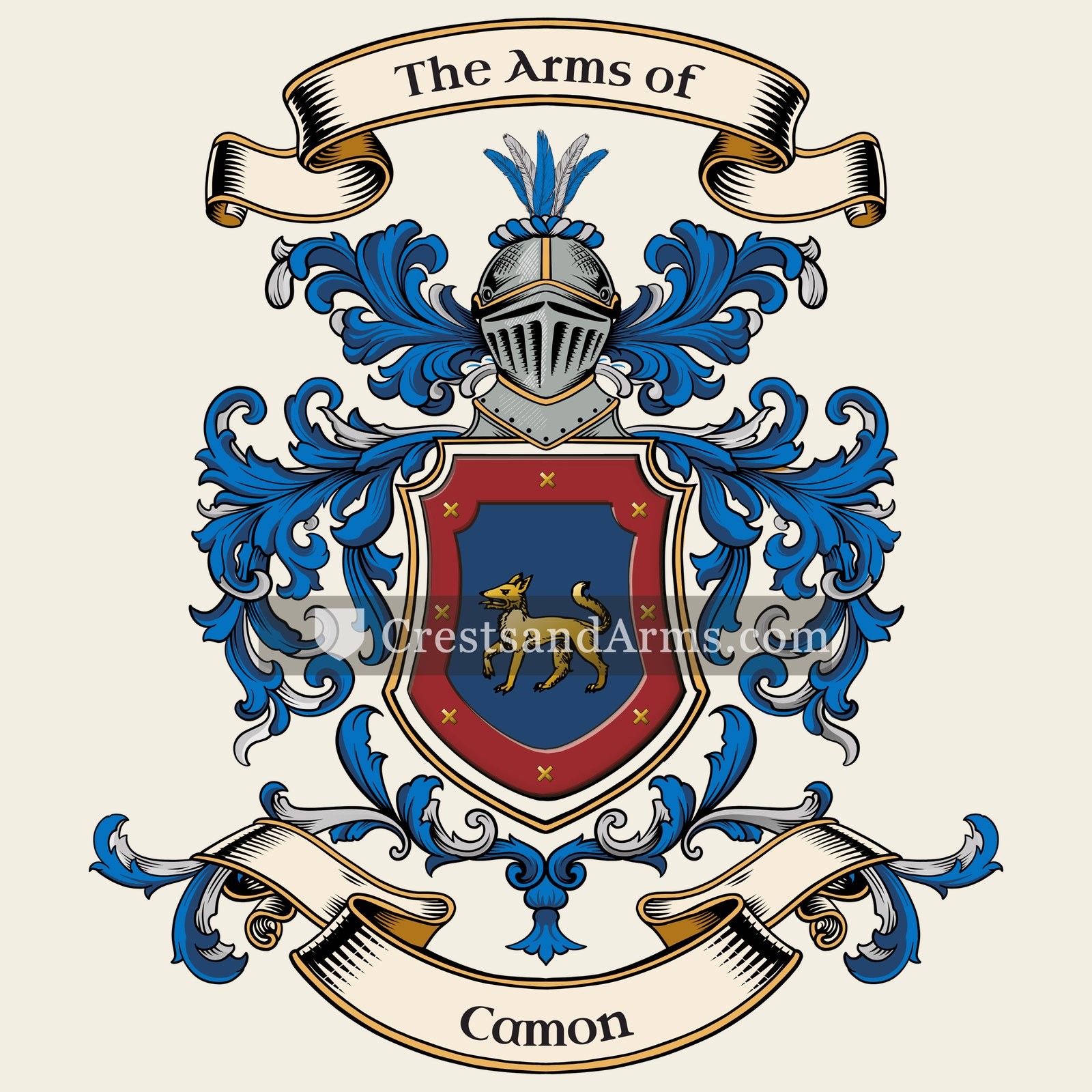 The Camon coat of arms, drawn from the recorded blazon