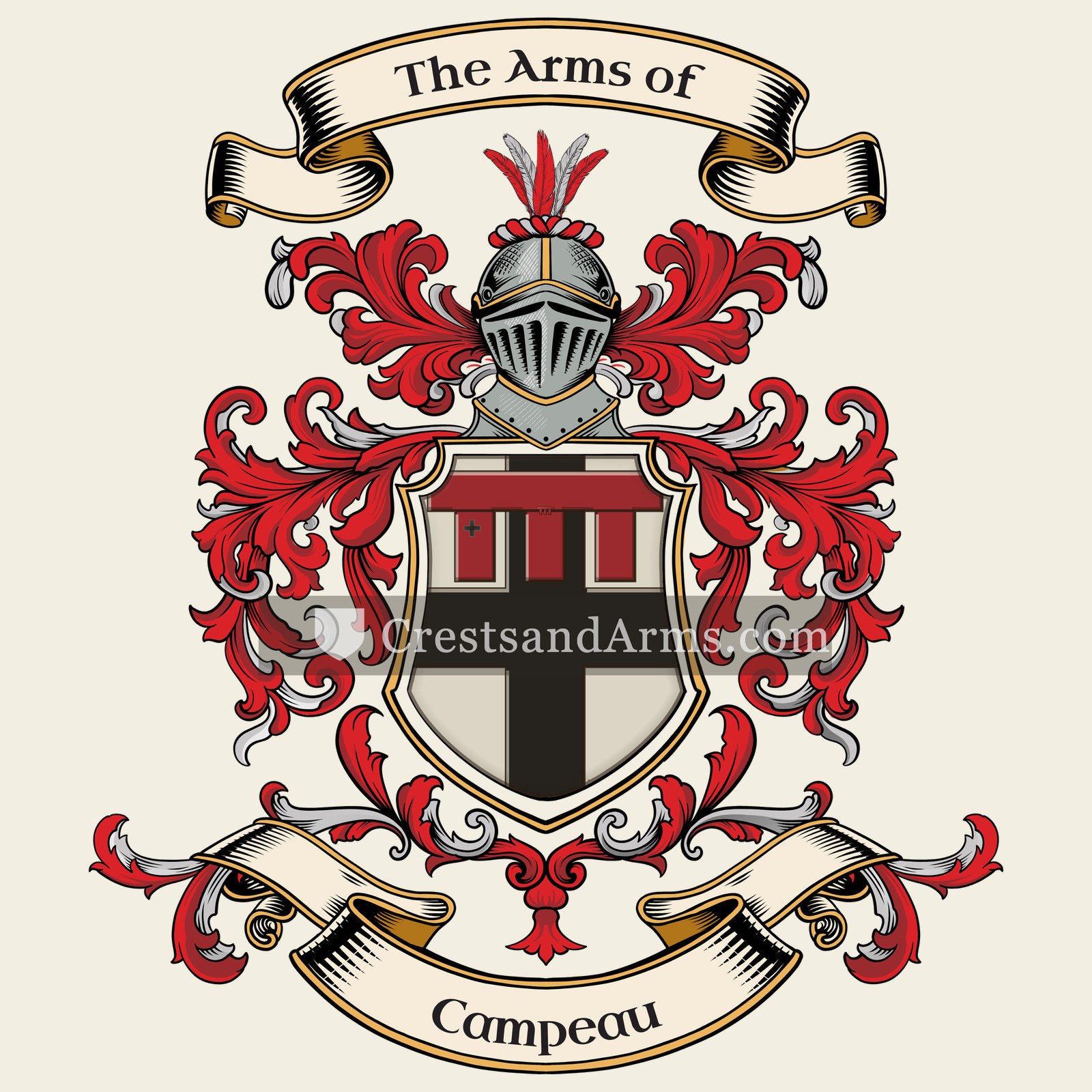 The Campeau coat of arms, drawn from the recorded blazon
