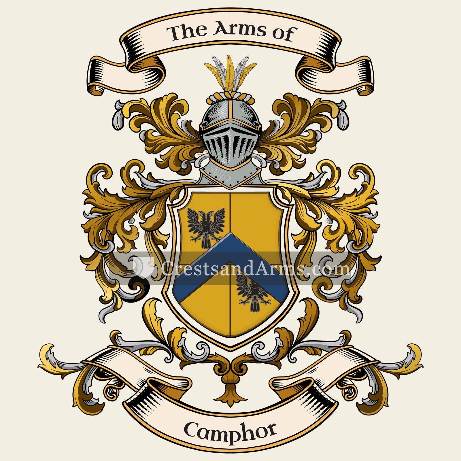 The Camphor coat of arms, drawn from the recorded blazon