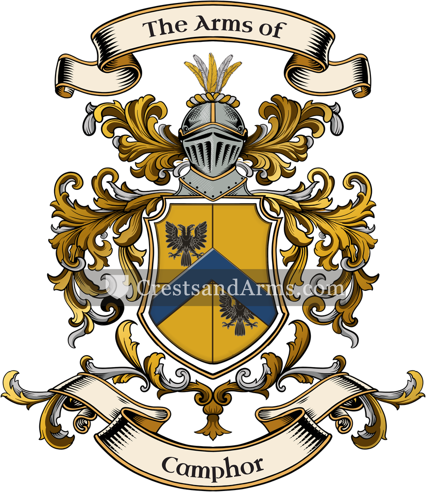 The Camphor coat of arms, drawn from the recorded blazon