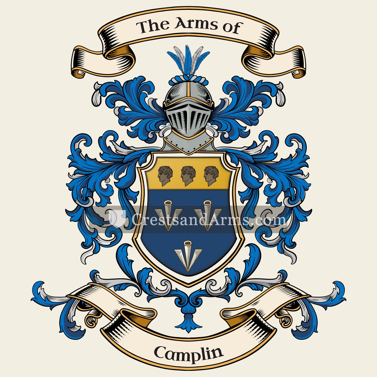 The Camplin coat of arms, drawn from the recorded blazon
