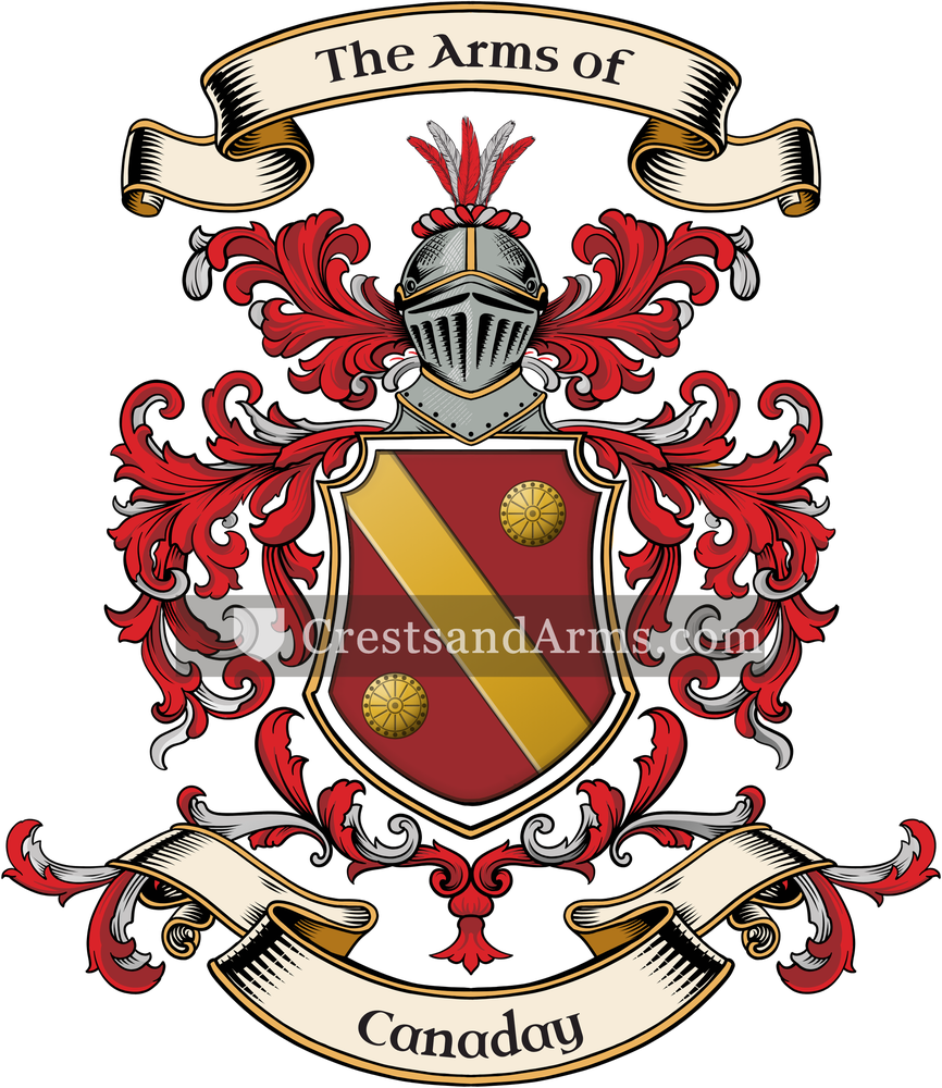 The Canaday coat of arms, drawn from the recorded blazon