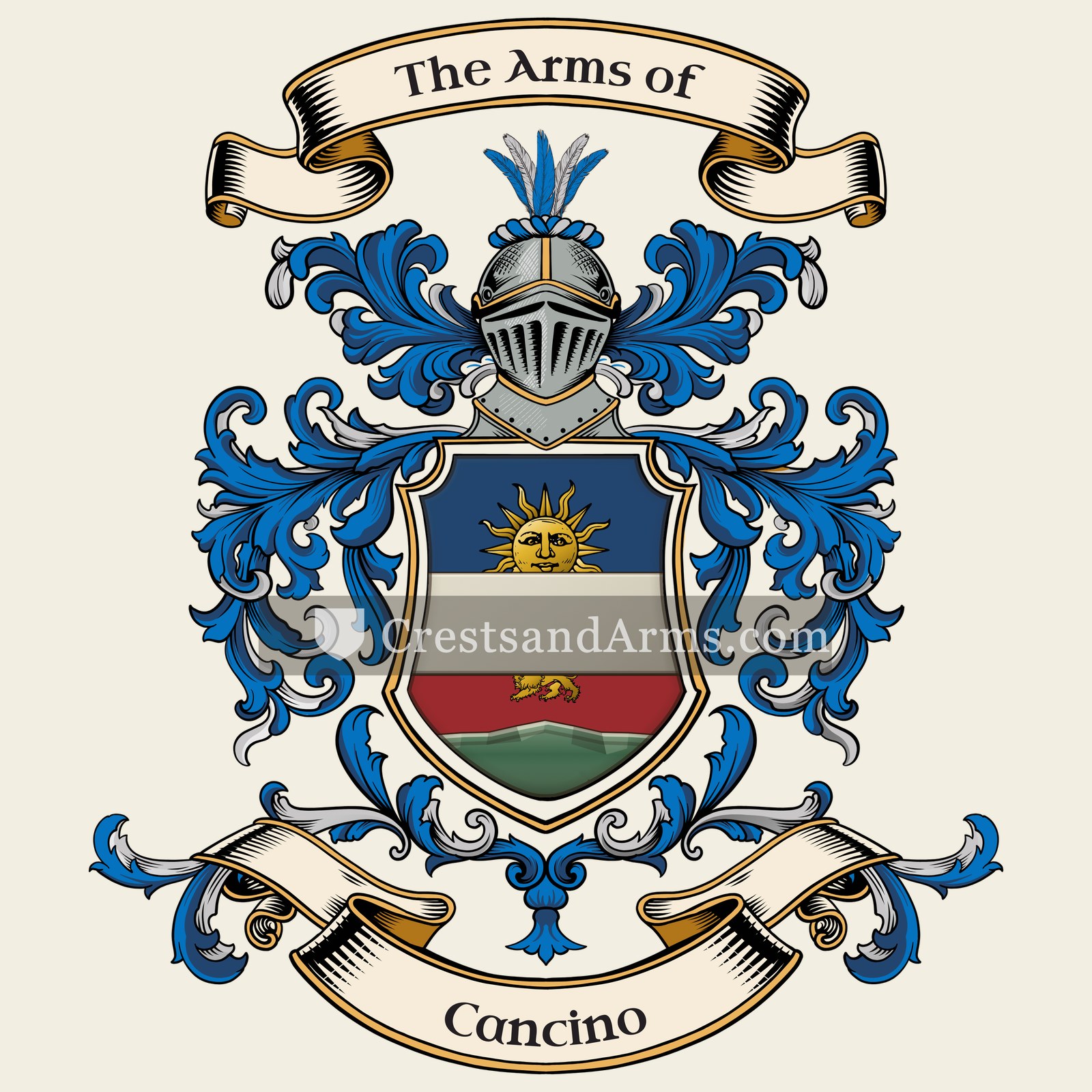 The Cancino coat of arms, drawn from the recorded blazon