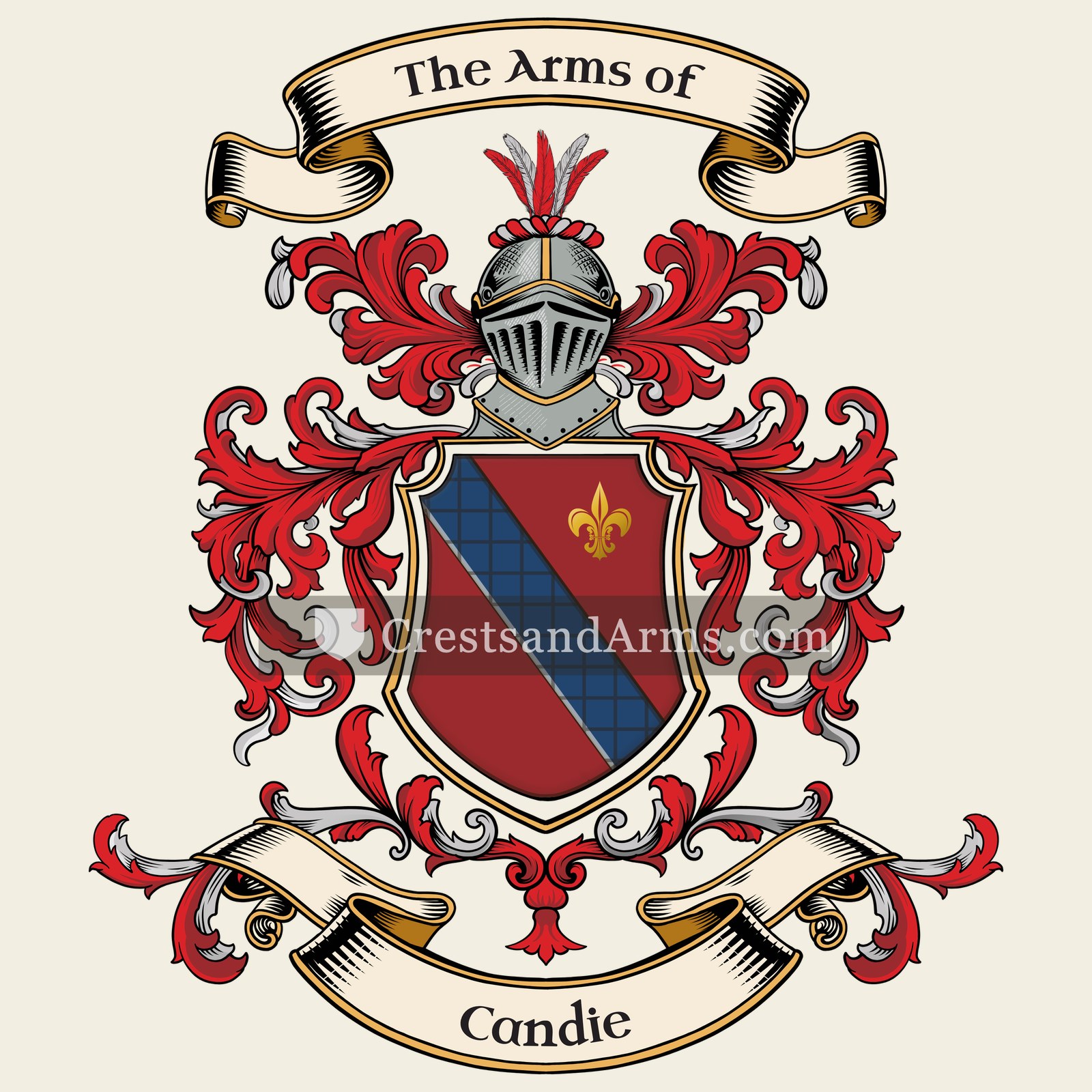 The Candie coat of arms, drawn from the recorded blazon