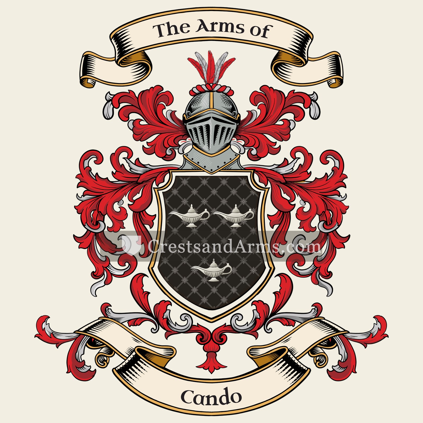 The Cando coat of arms, drawn from the recorded blazon
