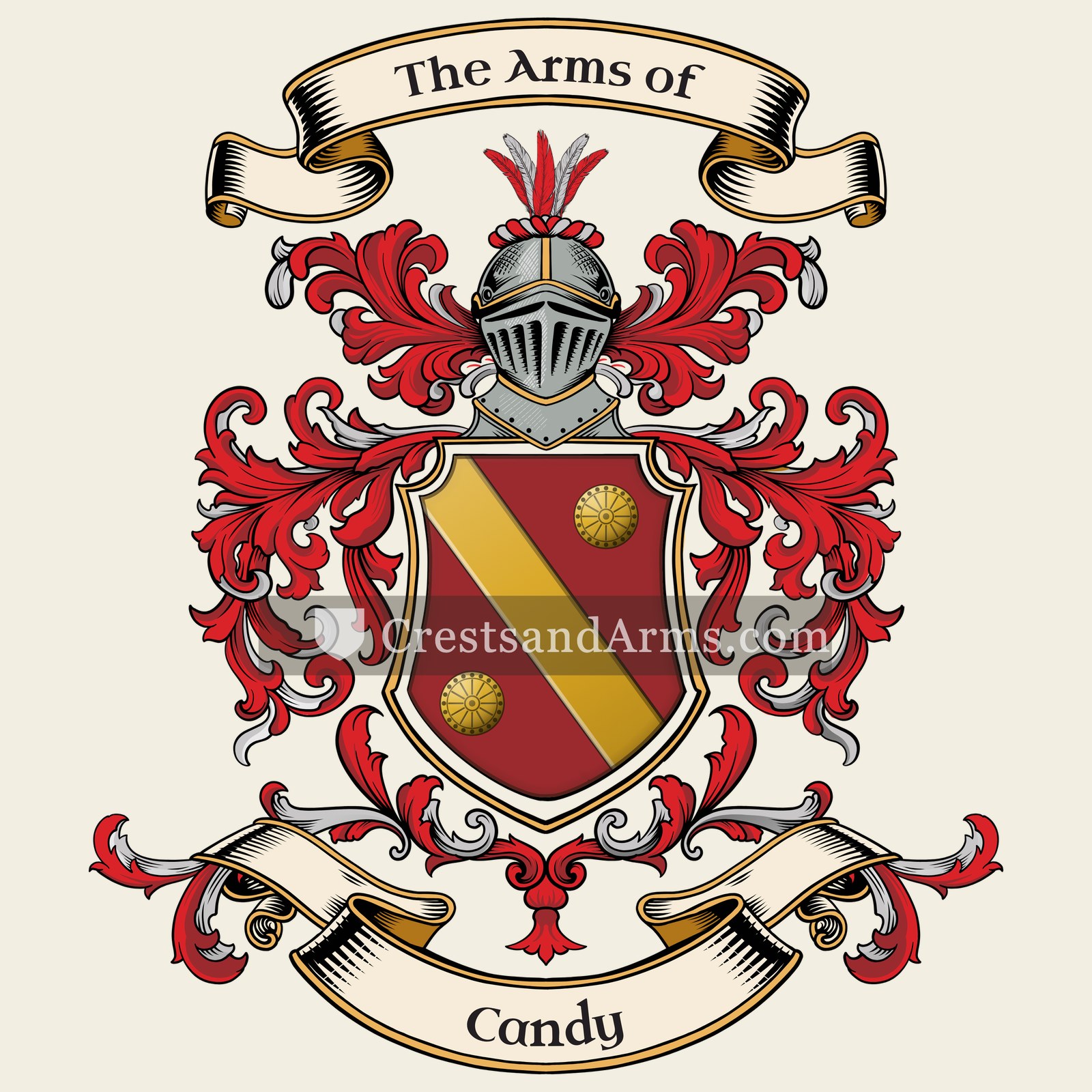 The Candy coat of arms, drawn from the recorded blazon