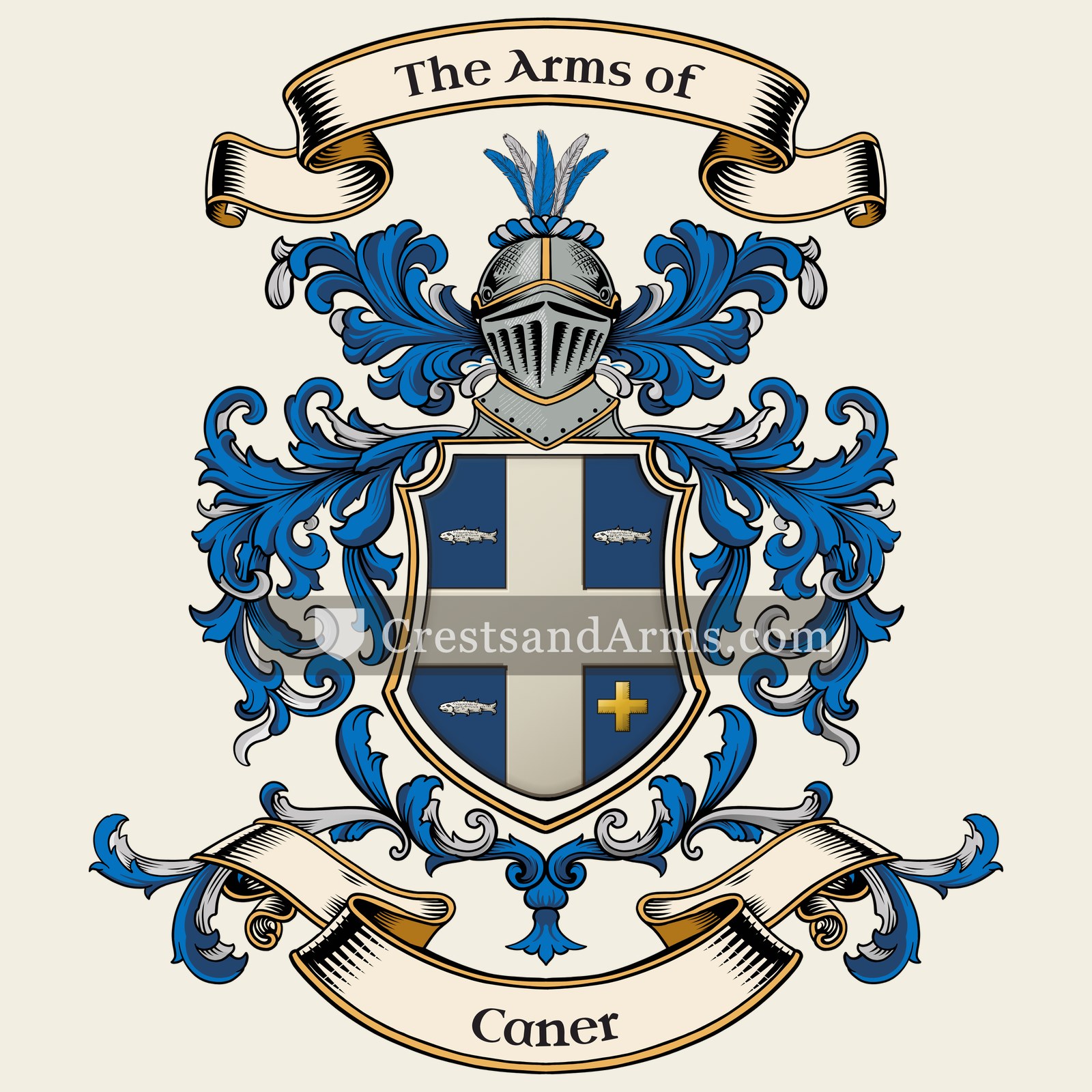 The Caner coat of arms, drawn from the recorded blazon