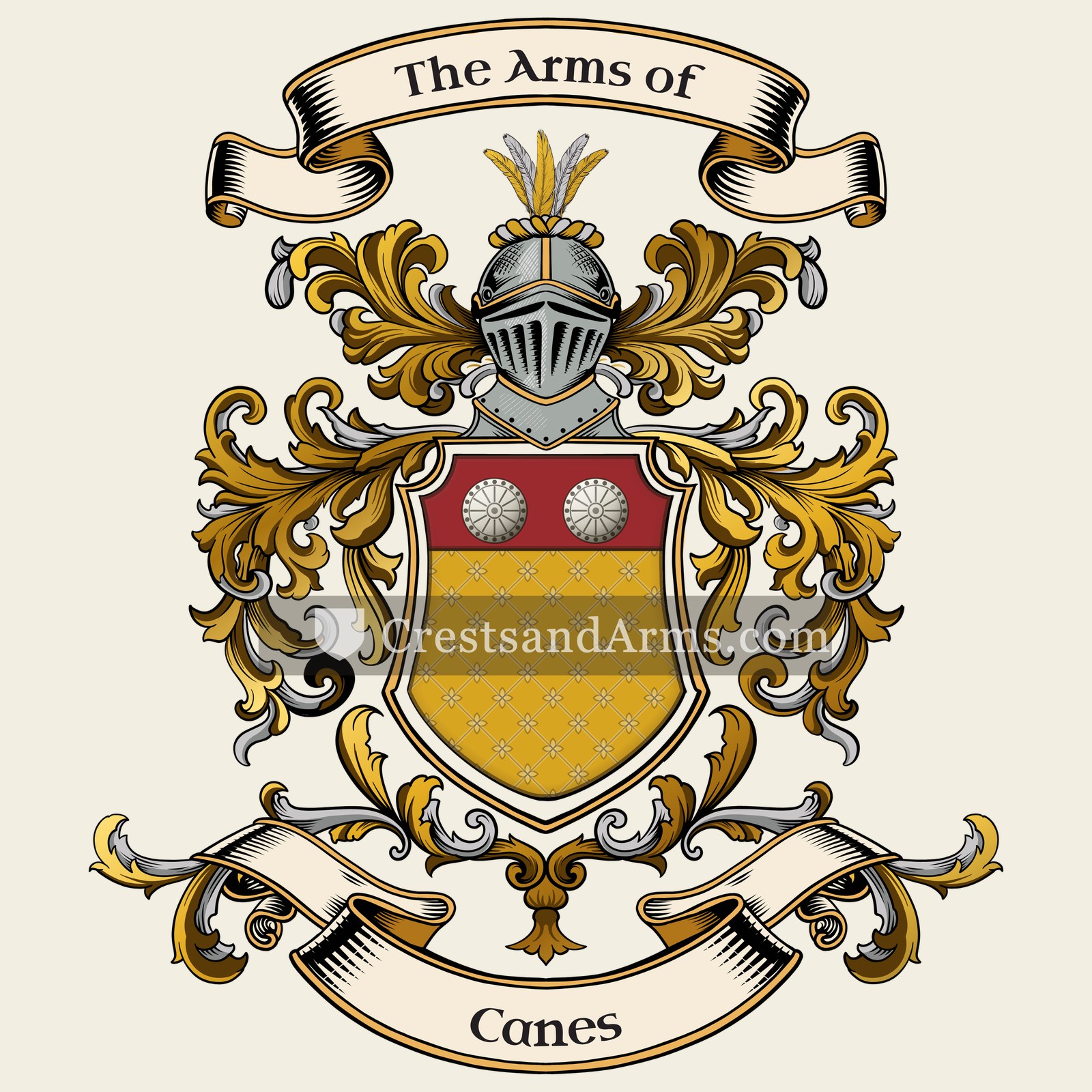 The Canes coat of arms, drawn from the recorded blazon