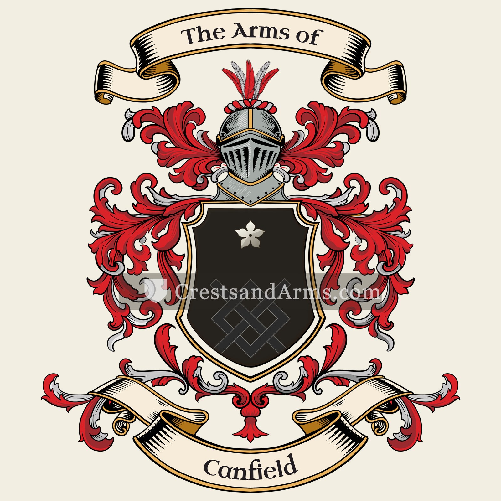 The Canfield coat of arms, drawn from the recorded blazon