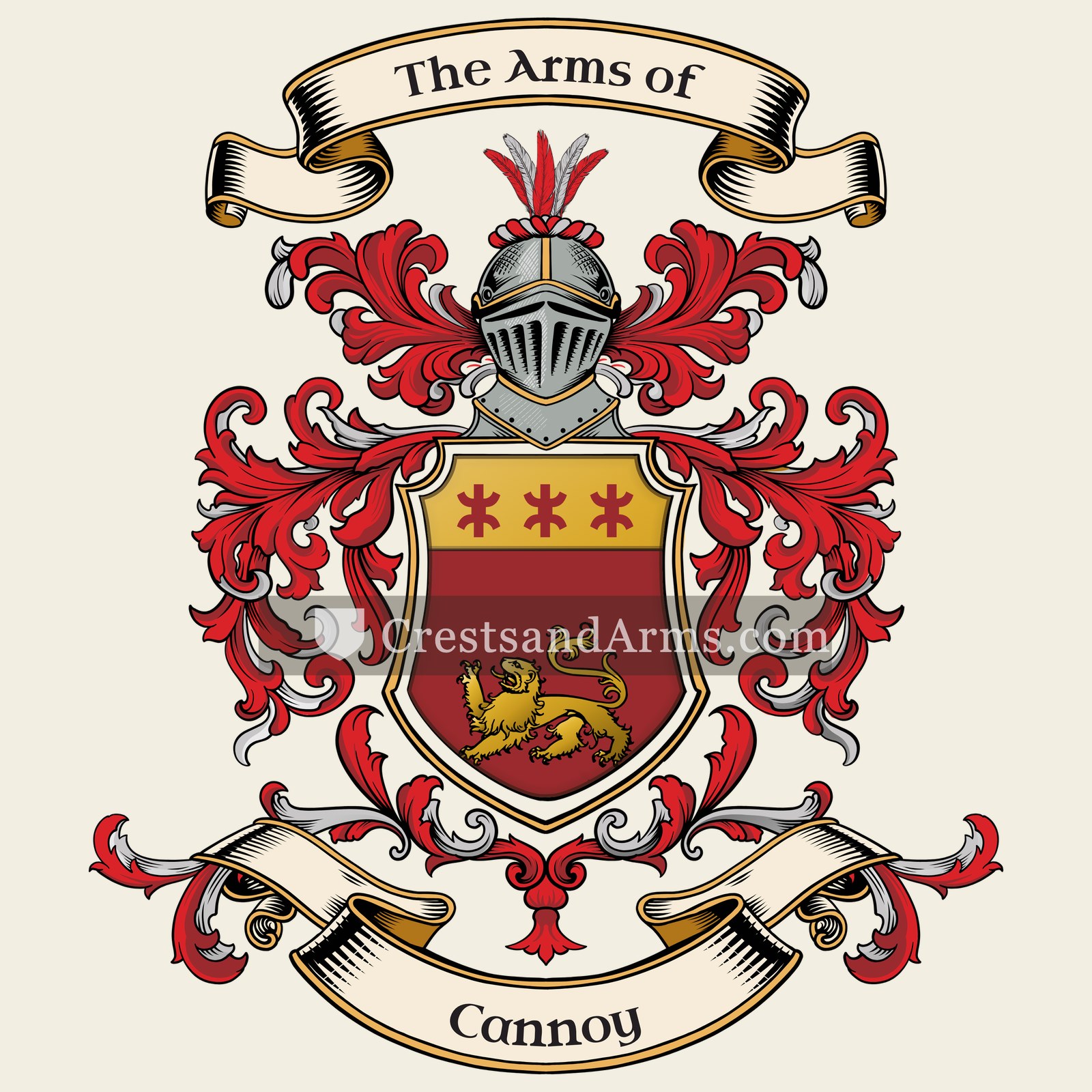 The Cannoy coat of arms, drawn from the recorded blazon