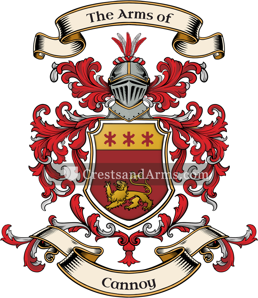 The Cannoy coat of arms, drawn from the recorded blazon