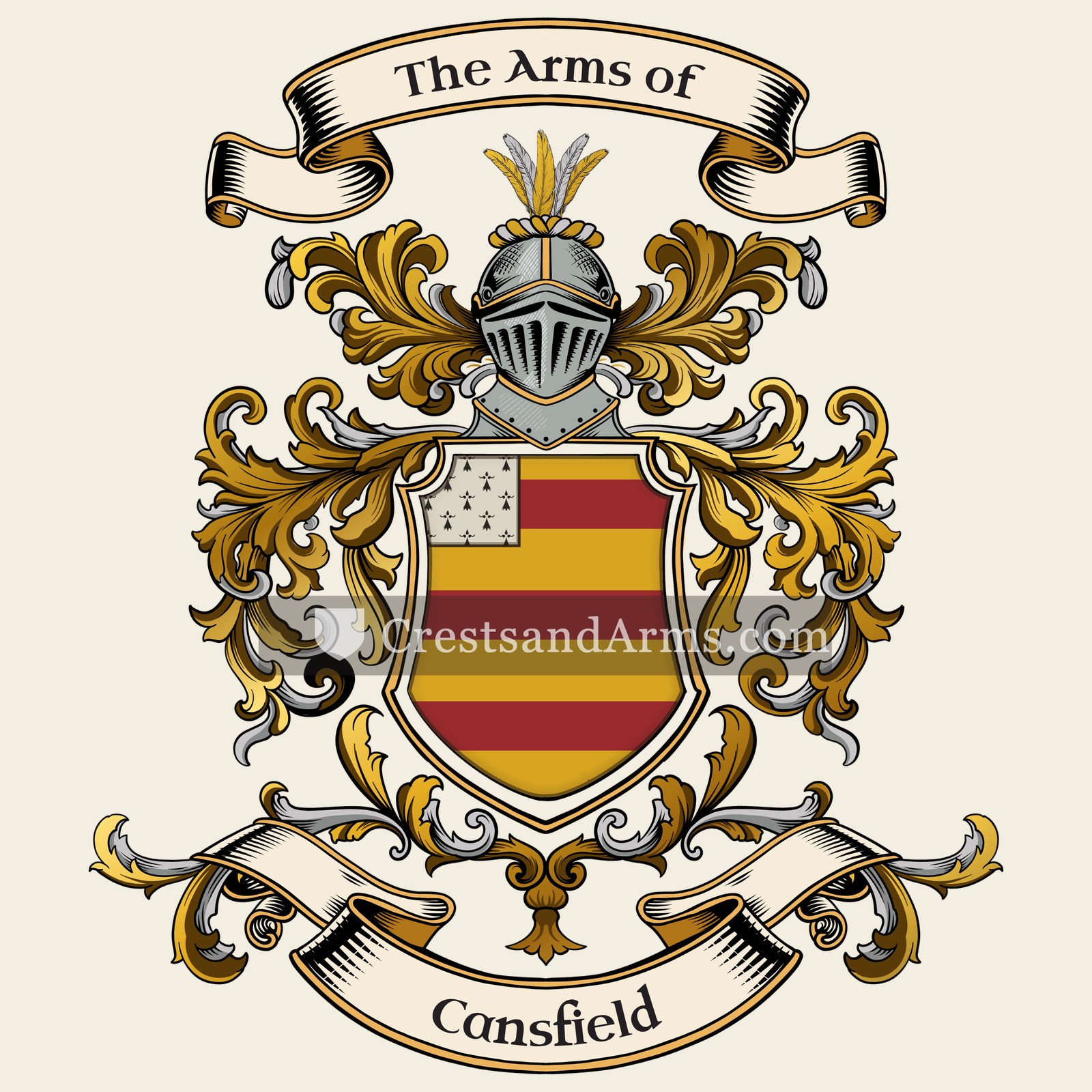 The Cansfield coat of arms, drawn from the recorded blazon